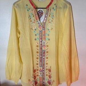 Vibrant Yellow Embroidered Women's Tunic